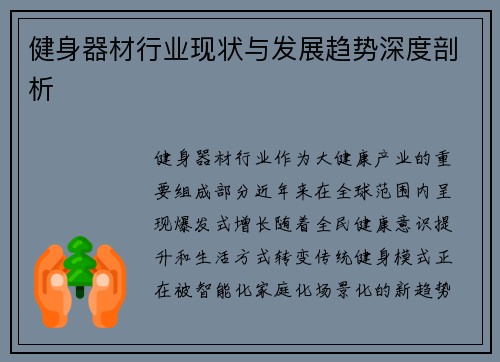 健身器材行业现状与发展趋势深度剖析